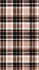 Seamless plaid pattern in muted tones.  A repeating grid of varying shades of brown and pink with black lines