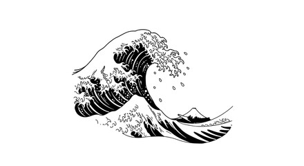 Dynamic Japanese wave art captures powerful ocean energy with iconic Mount Fuji silhouette