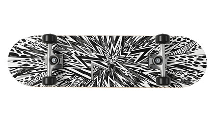 Dynamic abstract graphic skateboard design with bold black and white patterns on a white background © ArtBy