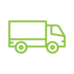Green Outline Delivery Truck Icon on White Background