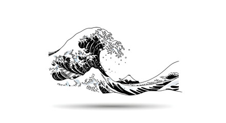 Dynamic Japanese wave art with Mount Fuji evokes power and serene beauty.