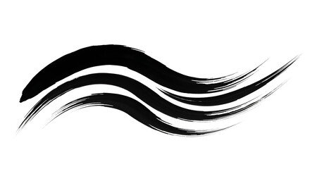Dynamic black ink brush strokes create a modern, elegant wave design for artistic backgrounds