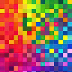 Fototapeta premium An abstract image composed of vibrant, multicolored squares creating a pixelated effect. The colors blend seamlessly, transitioning from warm tones to cool hues