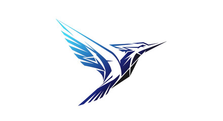 Dynamic abstract blue bird soaring with sharp geometric wings, symbolizing speed and freedom