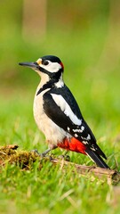 Obraz premium Close-up of a woodpecker in a grassy area