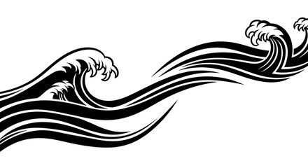 Dynamic black wave graphic design captures powerful ocean energy and movement