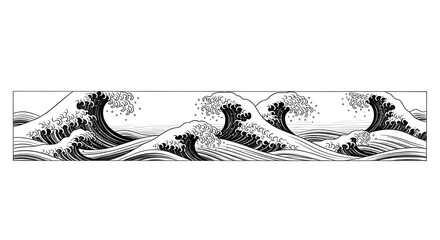 Dynamic Japanese wave art captivates with powerful, flowing lines and classic monochrome style