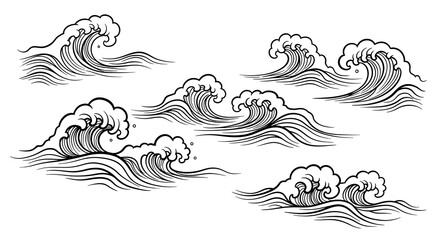 Dynamic ocean waves in a classic Japanese Ukiyo-e style, perfect for artistic projects