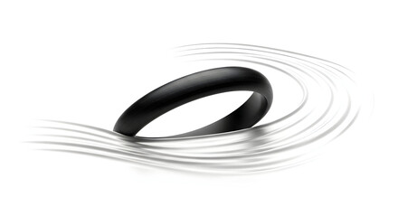 Elegant black ring gracefully curves through flowing silver abstract waves, modern luxury