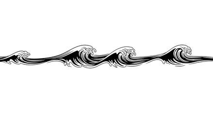 Dynamic black and white wave border design captures ocean power and movement