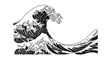 Dynamic Great Wave crashing with powerful force and artistic Japanese woodblock style