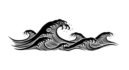 Dynamic black ink waves crashing with powerful energy, evoking a sense of nature's force