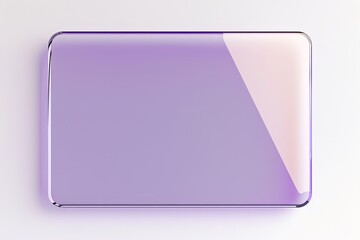 A rectangular, translucent lavender glass panel, subtly glowing, rests on a white background.  The panel displays a gradient of color and slightly rounded edges