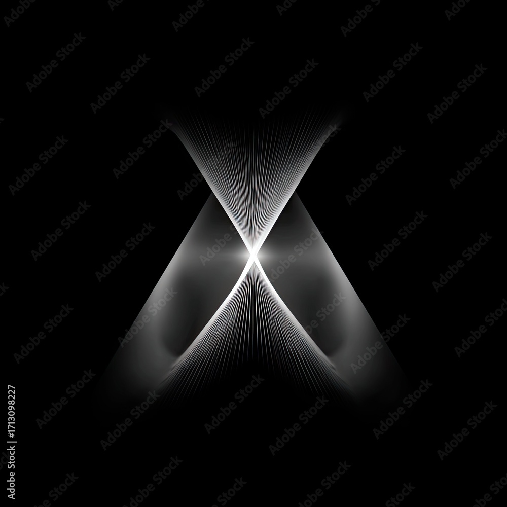 Poster an abstract image featuring a symmetrical, hourglass-shaped design composed of luminous, white lines