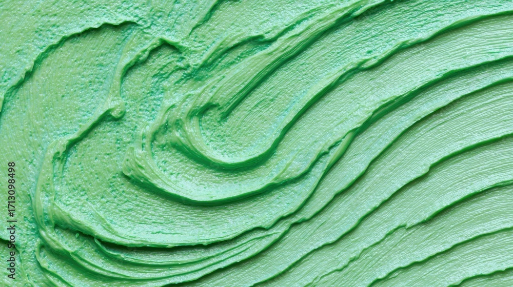Poster a close-up of textured green paint, showcasing swirls and layers, highlighting the intricate pattern