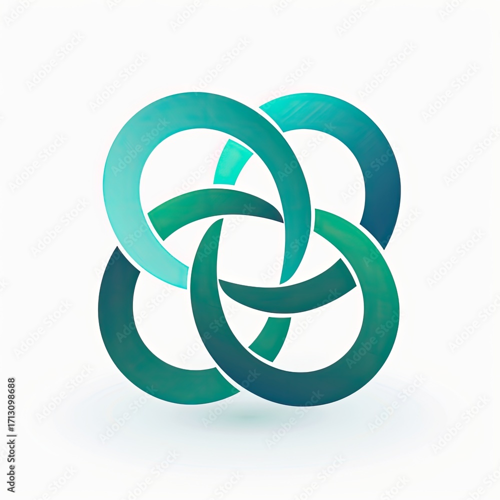 Poster Abstract teal and cyan interwoven circular knot design on white background with subtle drop shadow