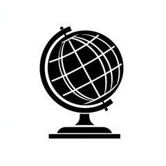 Simple black and white illustration of a terrestrial globe on a stand