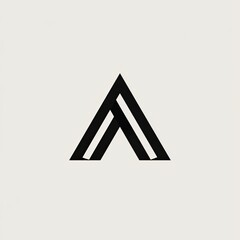 A minimalist design featuring a bold, black, triangular letter 'A' composed of parallel lines against a light gray background