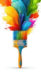 A vibrant paintbrush bursts with a spectrum of colors, showcasing a dynamic and colorful explosion of hues.