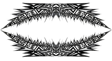 Bold abstract tribal frame with sharp geometric shapes and dynamic brushstrokes