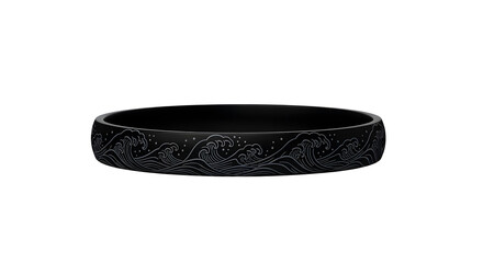 Elegant black ceramic bowl with a captivating Japanese wave pattern, perfect for modern kitchens