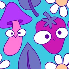 Mushrooms seamless cute pattern for wrapping paper and fabrics and linens and kids clothes print