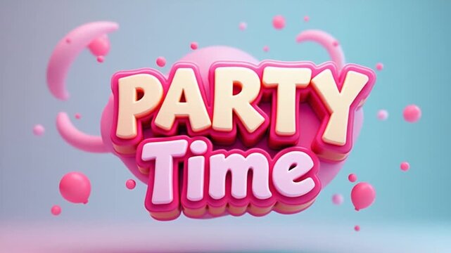 PARTY Time 3d animated text. Words Party Time 3d text. Design text element branding. Flying object.