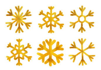Set snowflake painted by hand with gold metallic paint. A decorative snowflake made of gold foil..
