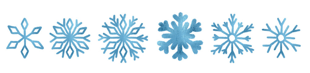 Set snowflake painted by hand with blue metallic paint. A decorative snowflake made of blue foil....