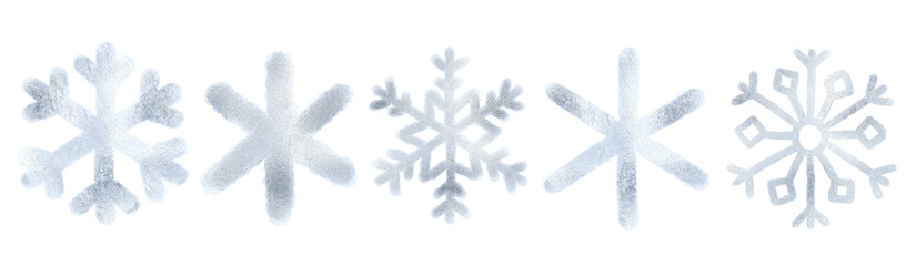 Set snowflake painted by hand with silver metallic paint. A decorative snowflake made of silver foil...