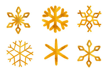 Set snowflake painted by hand with gold metallic paint. A decorative snowflake made of gold foil..