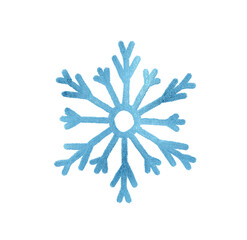 A snowflake painted by hand with blue metallic paint. A decorative snowflake made of blue foil...
