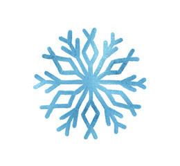 A snowflake painted by hand with blue metallic paint. A decorative snowflake made of blue foil...