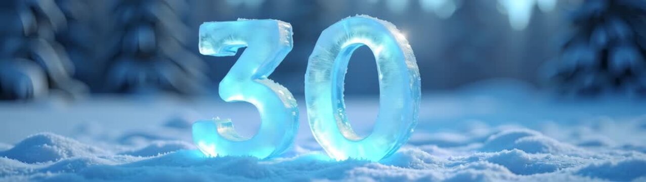 Frosty number 30 on a snowy surface
