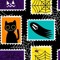 Halloween animals seamless cats pattern for wrapping paper and fabrics and linens and kids clothes print