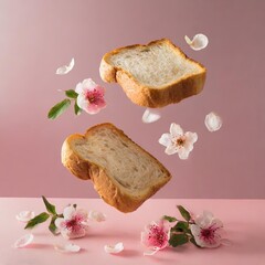 Whole grain bread with flowers falling