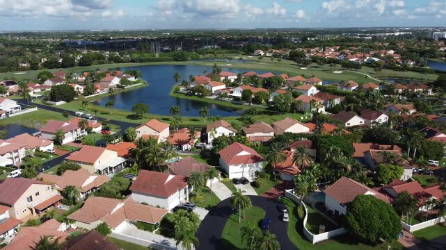 Scenic aerial landscape of Doral residential community with water views