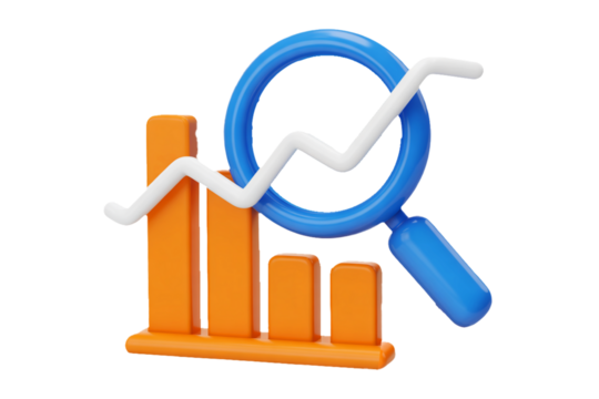business graph and magnifying glass 3d render icon 3d Vector icon