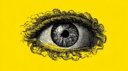 Vector eye illustration on yellow background for print.