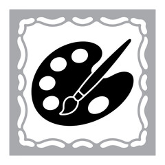 Artistic Palette with Brush Icon Framed Symbolizing Creativity and Artistic Expression in a Stylized Design