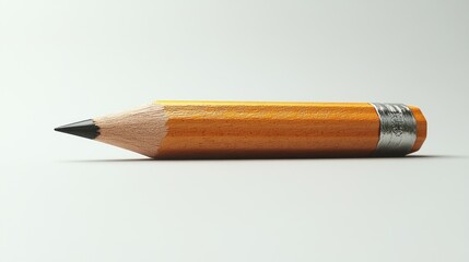 Close-up of a Short Yellow Wooden Pencil with a Sharpened Lead on a Light Background