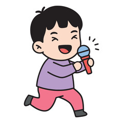 Joyful child singing with microphone, illustration of childhood fun and performance