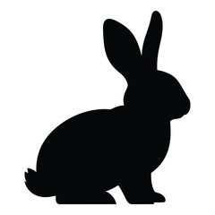 A simple black rabbit form detailed ears and fluffy tail silhouette