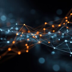Dynamic Luminous Network - Interconnected Blue  Orange Nodes, Abstract Data Flow.