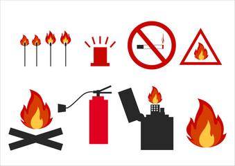 Fire design elements with various flat symbols