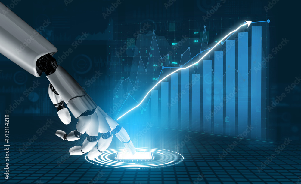Poster A robotic hand reaching towards a digital interface illustrates the concepts of data analytics, automation, and progress in technology. Impute