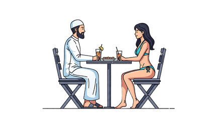 Fototapeta premium Couple Enjoying a Meal Together at a Table with Drinks