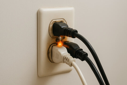 Unplug electrical safety extension cord risk burnt outlet warning sparks charred plug