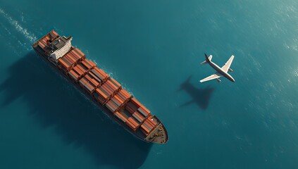 Oil tanker and cargo ship with tug boat on the sea