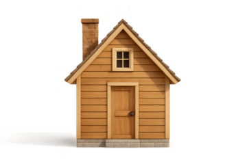 Charming tiny cottage with clapboard siding flower boxes and chimney isolated on pure white background perfect real estate clip path for marketing and design